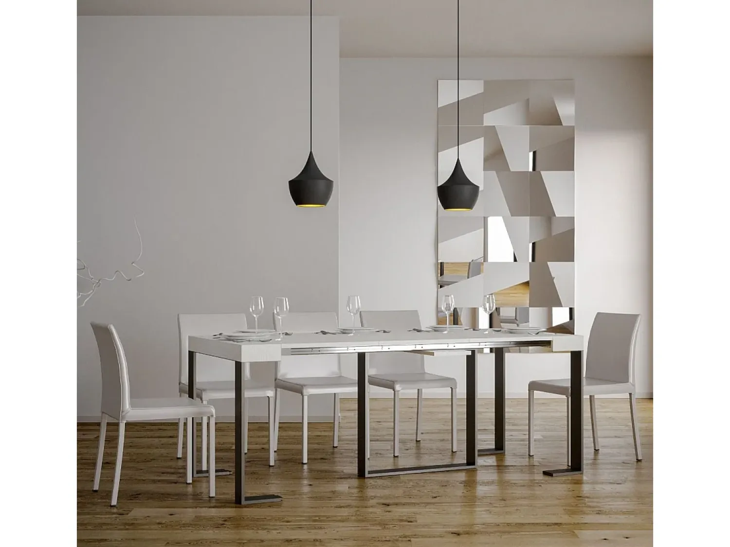 ITAMOBY Mesa consola extensível 90x40/196 cm Futura Small Cinza Branca quadro Antracite^ Consola