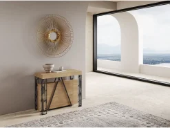 Consola*Ityhome Mesa consola extensível 90x40/196 cm Kerpa Small carvalho natural quadro antracite Castanho