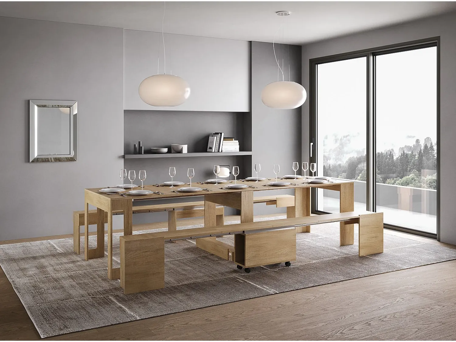 Sale ITAMOBY Mesa consola extensível 90x42/302 cm Evolve Carvalho Natural extensões internas com banco inferior e superior Castanho