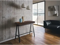 ITAMOBY Mesa consola extensível 90x40/196 cm Banco Small Nogueira quadro Antracite^ Consola