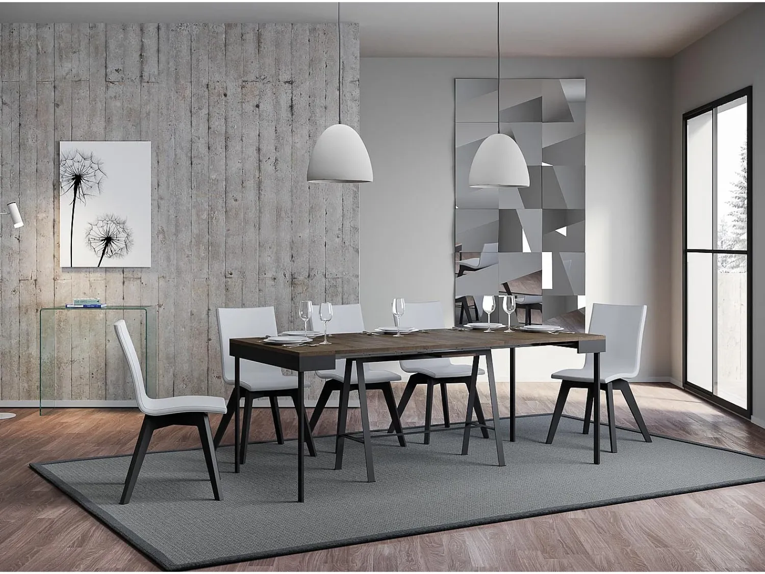 Consola*ITAMOBY Mesa consola extensível 90x40/196 cm Banco Evolution Small Nogueira quadro Antracite Natural escuro