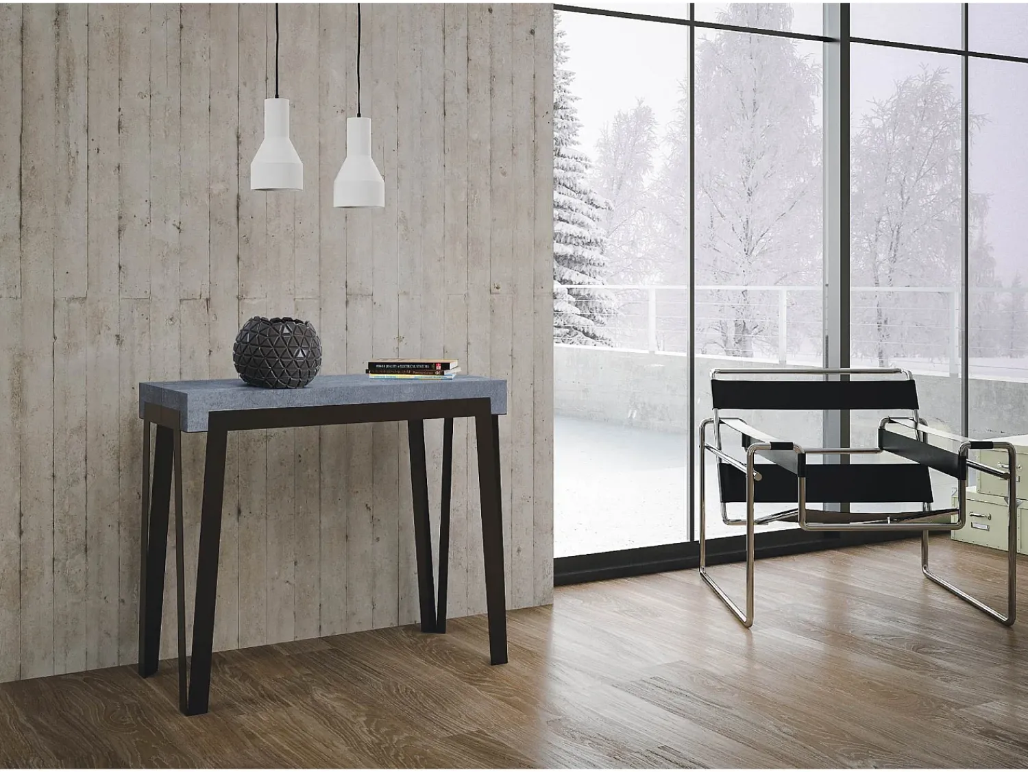 New ITAMOBY Mesa consola extensível 90x40/196 cm Rio Small Cimento quadro Ferrugem Cinzento