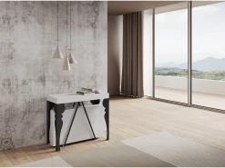 Consola|Ityhome Mesa consola extensível 90x40/196 cm Riza Small cinza branca quadro antracite Branco