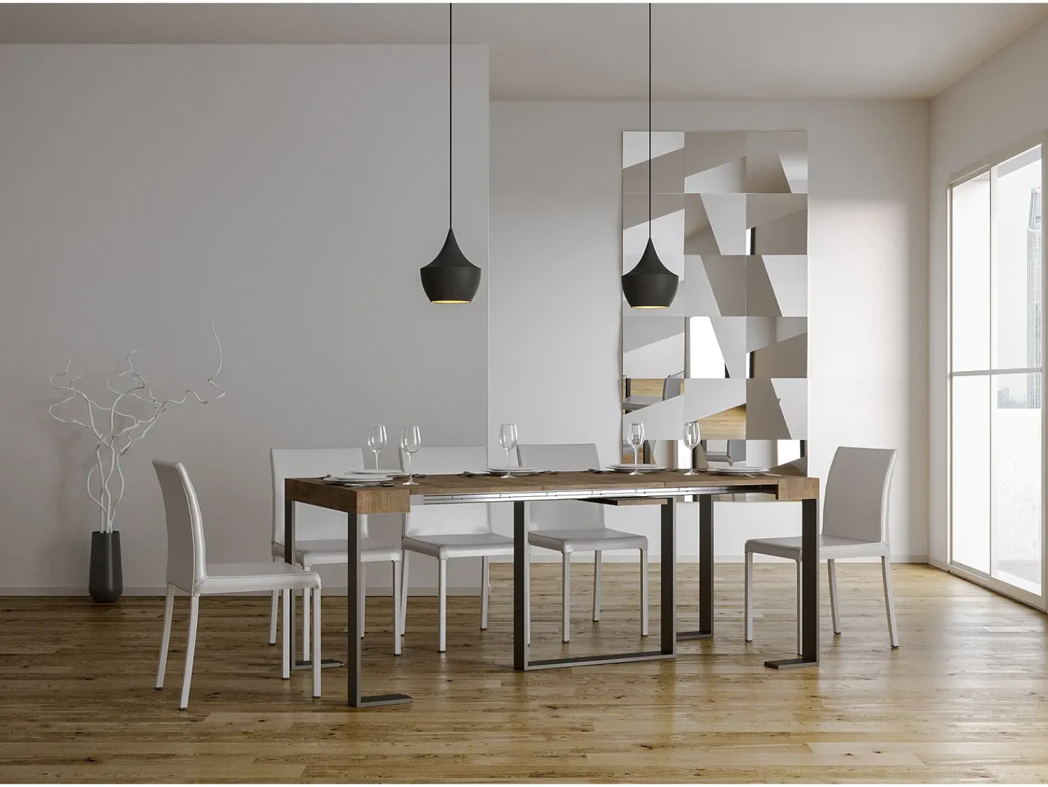 Consola*ITAMOBY Mesa consola extensível 90x40/300 cm Futura Nogueira quadro Antracite Natural escuro