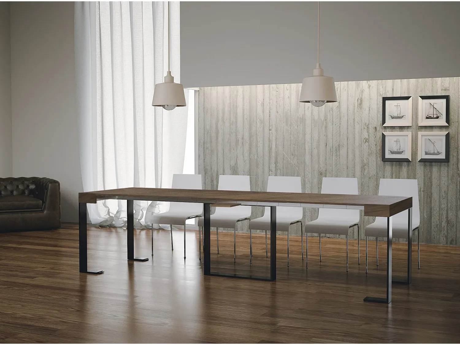 Consola*ITAMOBY Mesa consola extensível 90x40/300 cm Futura Nogueira quadro Antracite Natural escuro