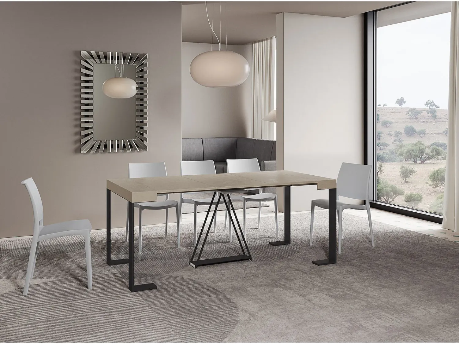 Consola*Ityhome Mesa consola extensível 90x40/196 cm Zamat Small caxemira quadro antracite Cinzento
