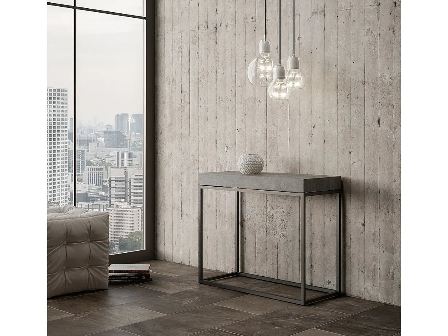 Consola|ITAMOBY Mesa consola extensível 90x40/300 cm Nordica Cimento quadro Antracite Cinzento