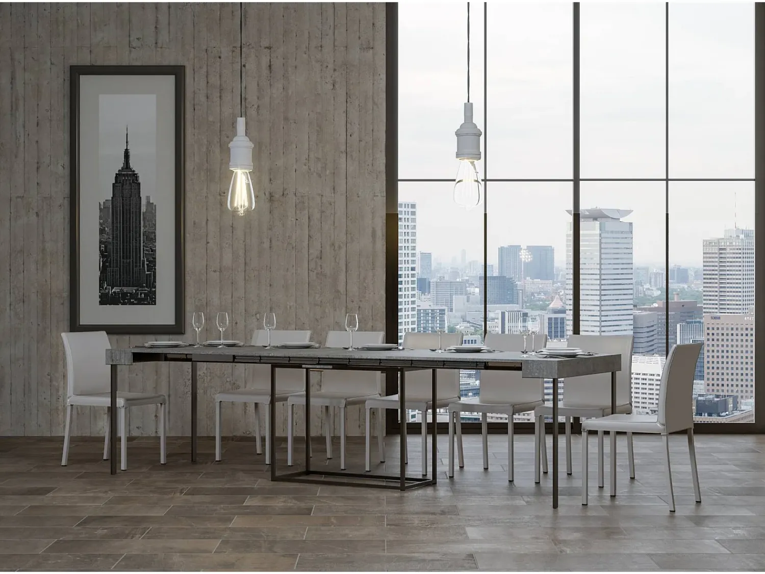 Consola|ITAMOBY Mesa consola extensível 90x40/300 cm Nordica Cimento quadro Antracite Cinzento