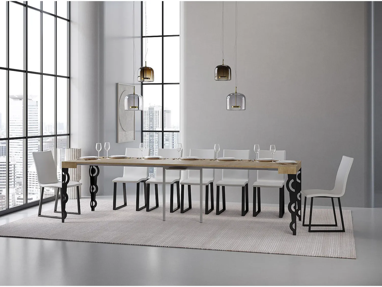 Outlet ITAMOBY Mesa consola extensível 90x40/300 cm Karamay Carvalho Natural quadro Antracite Natural claro
