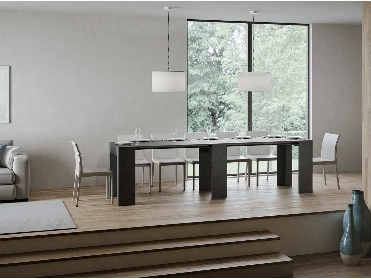 Consola|ITAMOBY Mesa consola extensível 78x47/299 cm Allin Antracite Espatulado extensões internas Cinzento