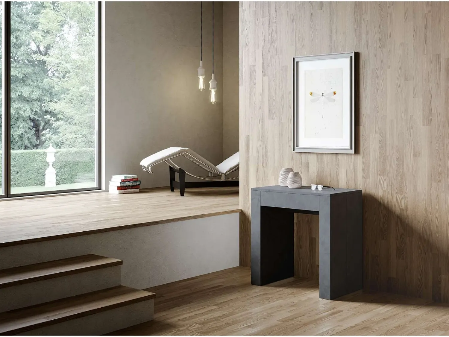 Consola|ITAMOBY Mesa consola extensível 78x47/299 cm Allin Antracite Espatulado extensões internas Cinzento