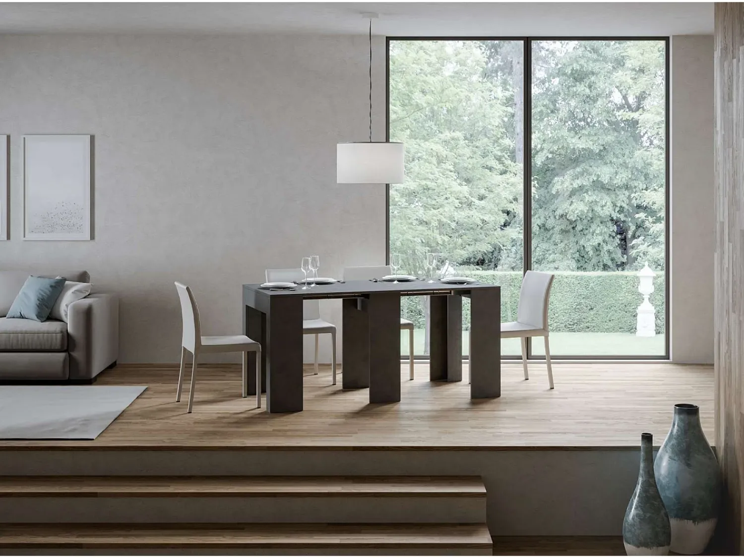 Consola|ITAMOBY Mesa consola extensível 78x47/299 cm Allin Antracite Espatulado extensões internas Cinzento