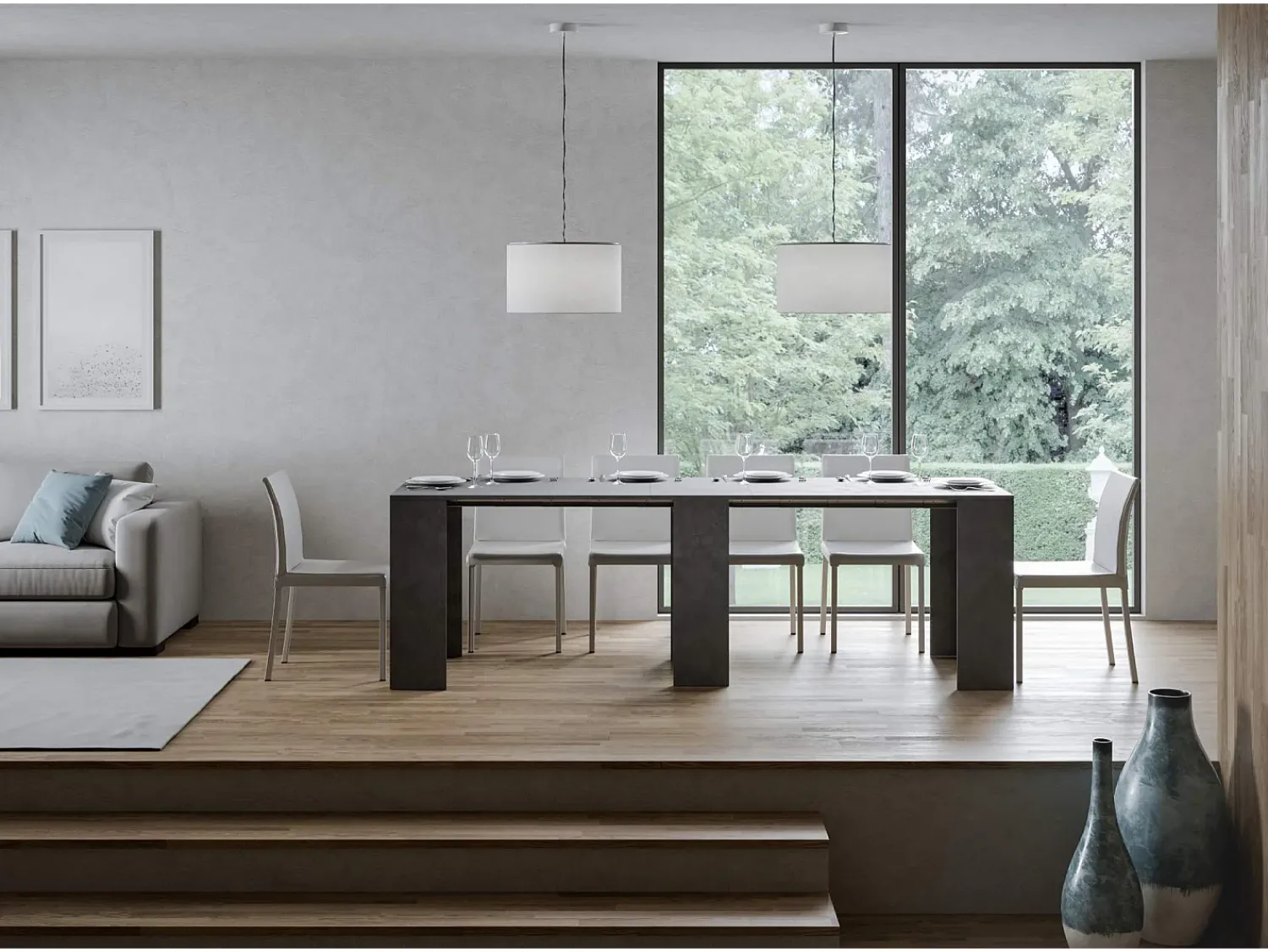 Consola|ITAMOBY Mesa consola extensível 78x47/299 cm Allin Antracite Espatulado extensões internas Cinzento
