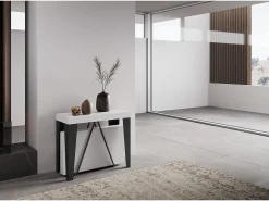 Consola|Ityhome Mesa consola extensível 90x40/300 cm Algo cinza branca quadro antracite Branco