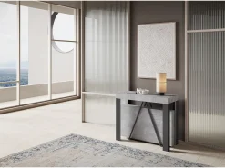 Consola*Ityhome Mesa consola extensível 90x40/196 cm Tarax Small cimento quadro antracite Cinzento