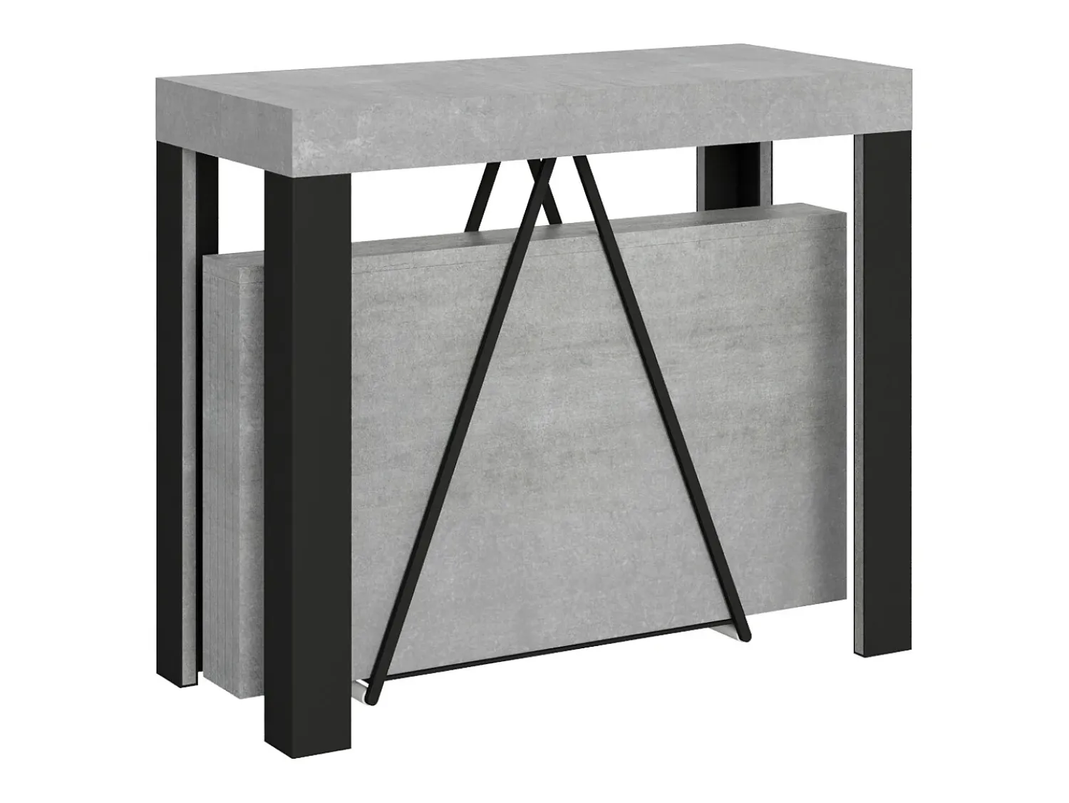 Consola*Ityhome Mesa consola extensível 90x40/196 cm Tarax Small cimento quadro antracite Cinzento
