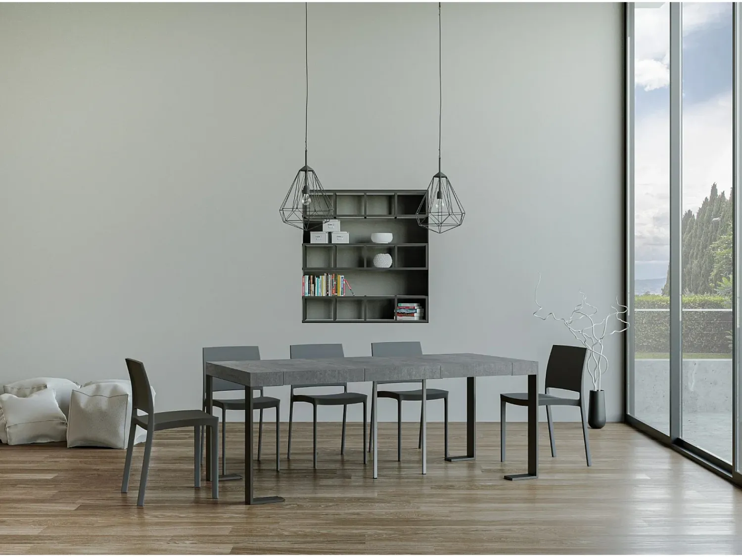 ITAMOBY Mesa consola extensível 90x40/196 cm Tecno Small Premium Cimento quadro Antracite^ Consola