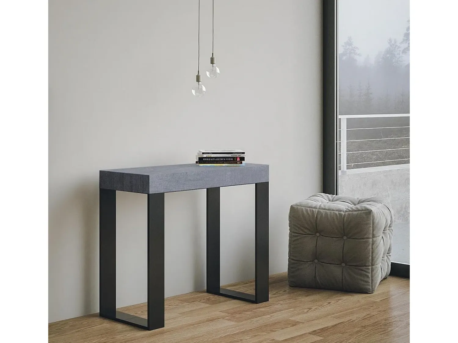 ITAMOBY Mesa consola extensível 90x40/196 cm Tecno Small Premium Cimento quadro Antracite^ Consola