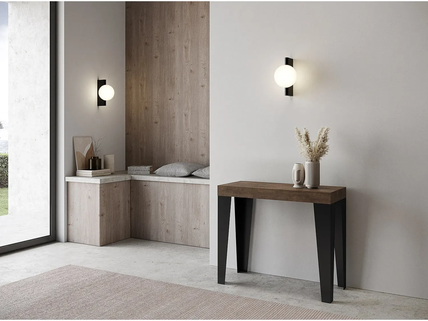 ITAMOBY Mesa consola extensível 90x40/300 cm Flame Nogueira quadro Antracite^ Consola