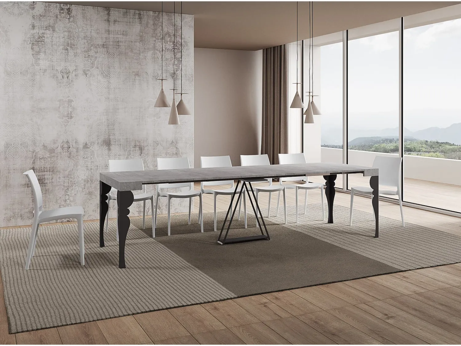 Consola*Ityhome Mesa consola extensível 90x40/300 cm Riza cimento quadro antracite Cinzento