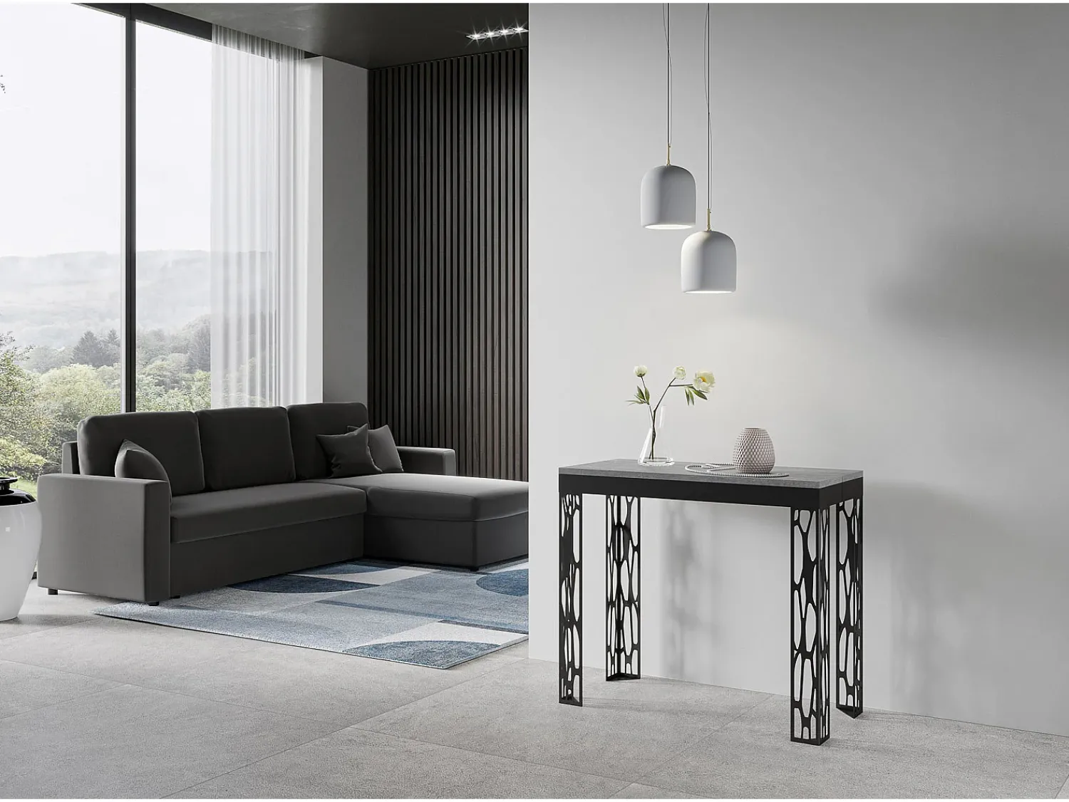 ITAMOBY Mesa consola extensível 90x40/196 cm Ghibli Evolution Small Cimento quadro Antracite^ Consola