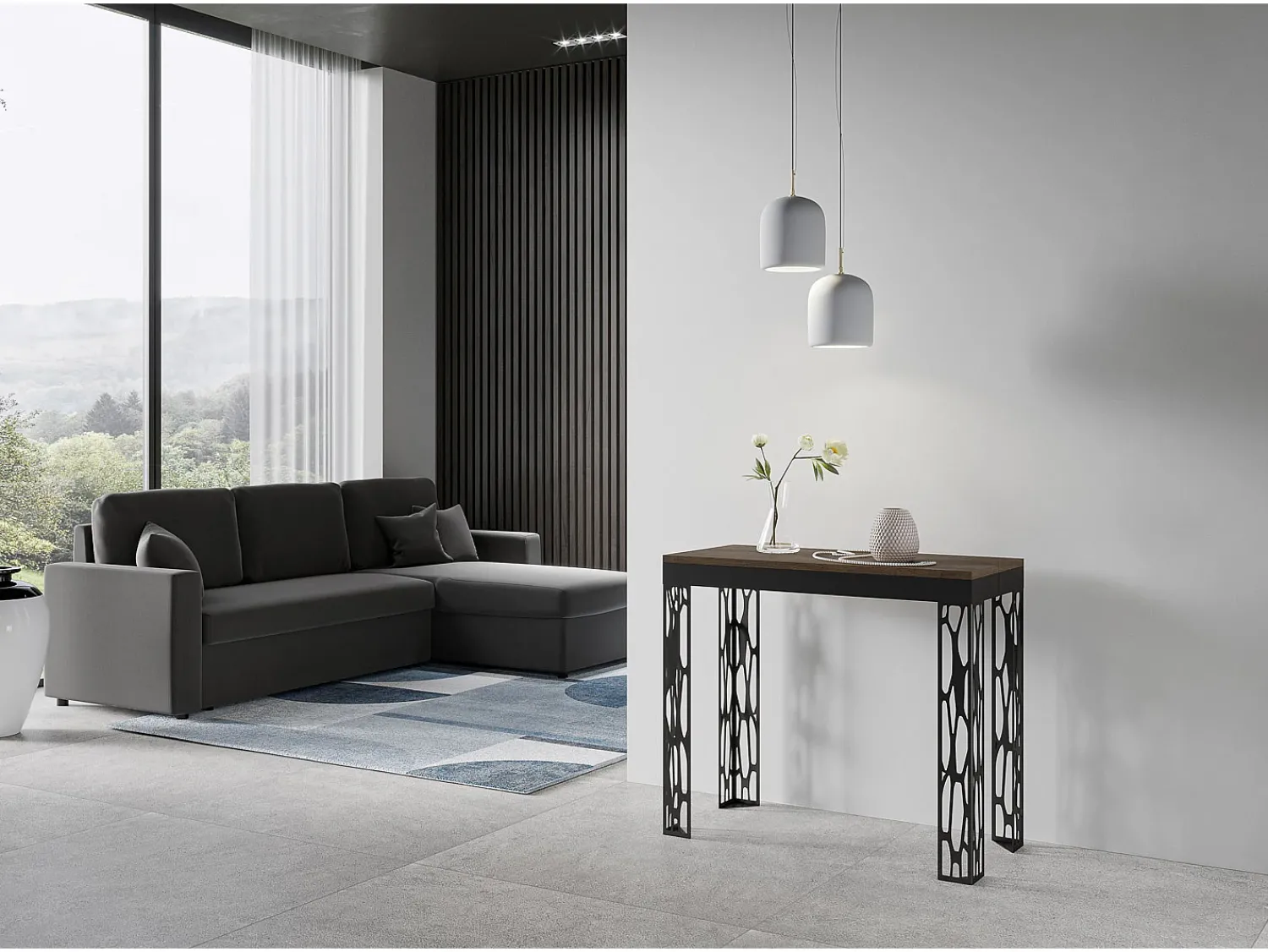 Consola|ITAMOBY Mesa consola extensível 90x40/196 cm Ghibli Evolution Small Nogueira quadro Antracite Natural escuro