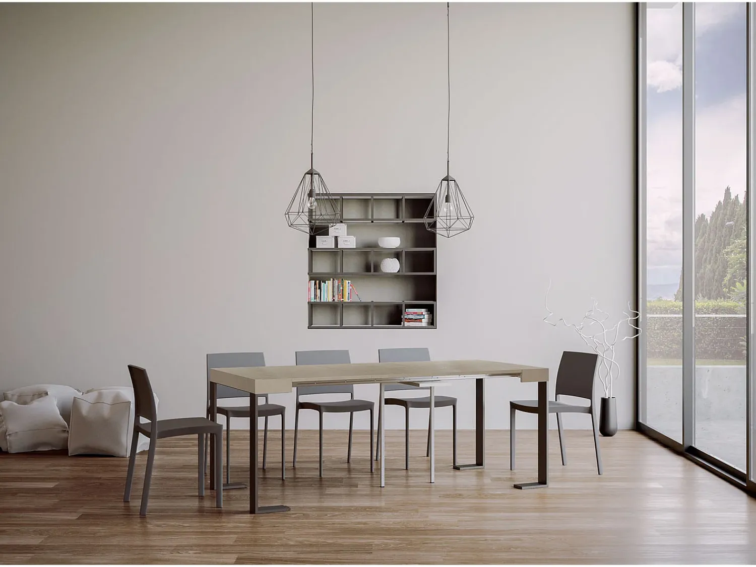 ITAMOBY Mesa consola extensível 90x40/196 cm Tecno Small Cachemira quadro Antracite^ Consola