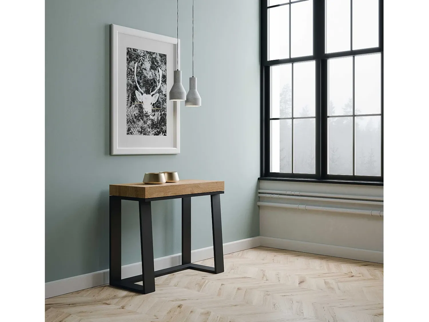 Consola|ITAMOBY Mesa consola extensível 90x40/288 cm Asia Carvalho Natural quadro Antracite Natural claro