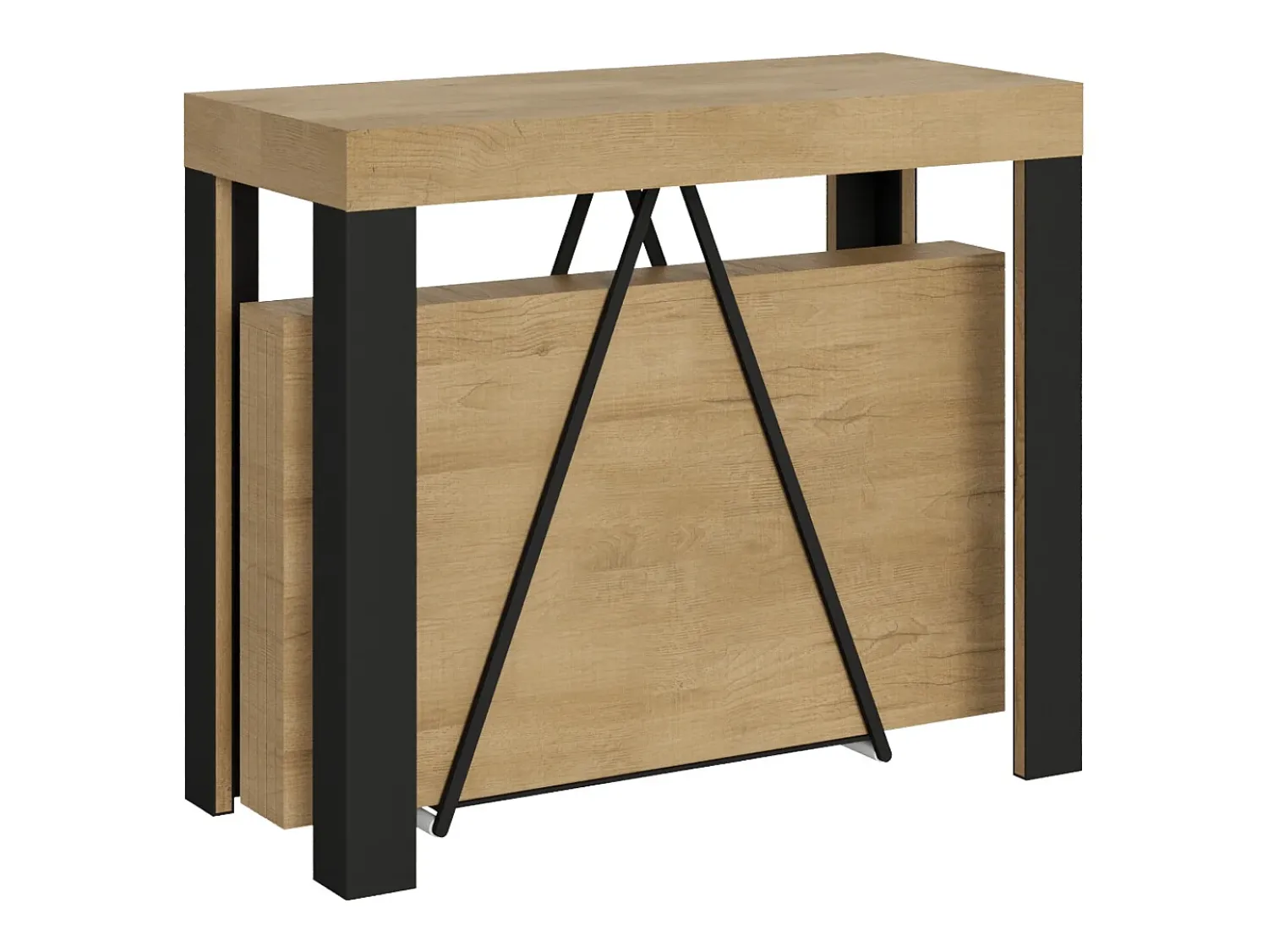 Outlet Ityhome Mesa consola extensível 90x40/196 cm Tarax Small carvalho natural quadro antracite Castanho