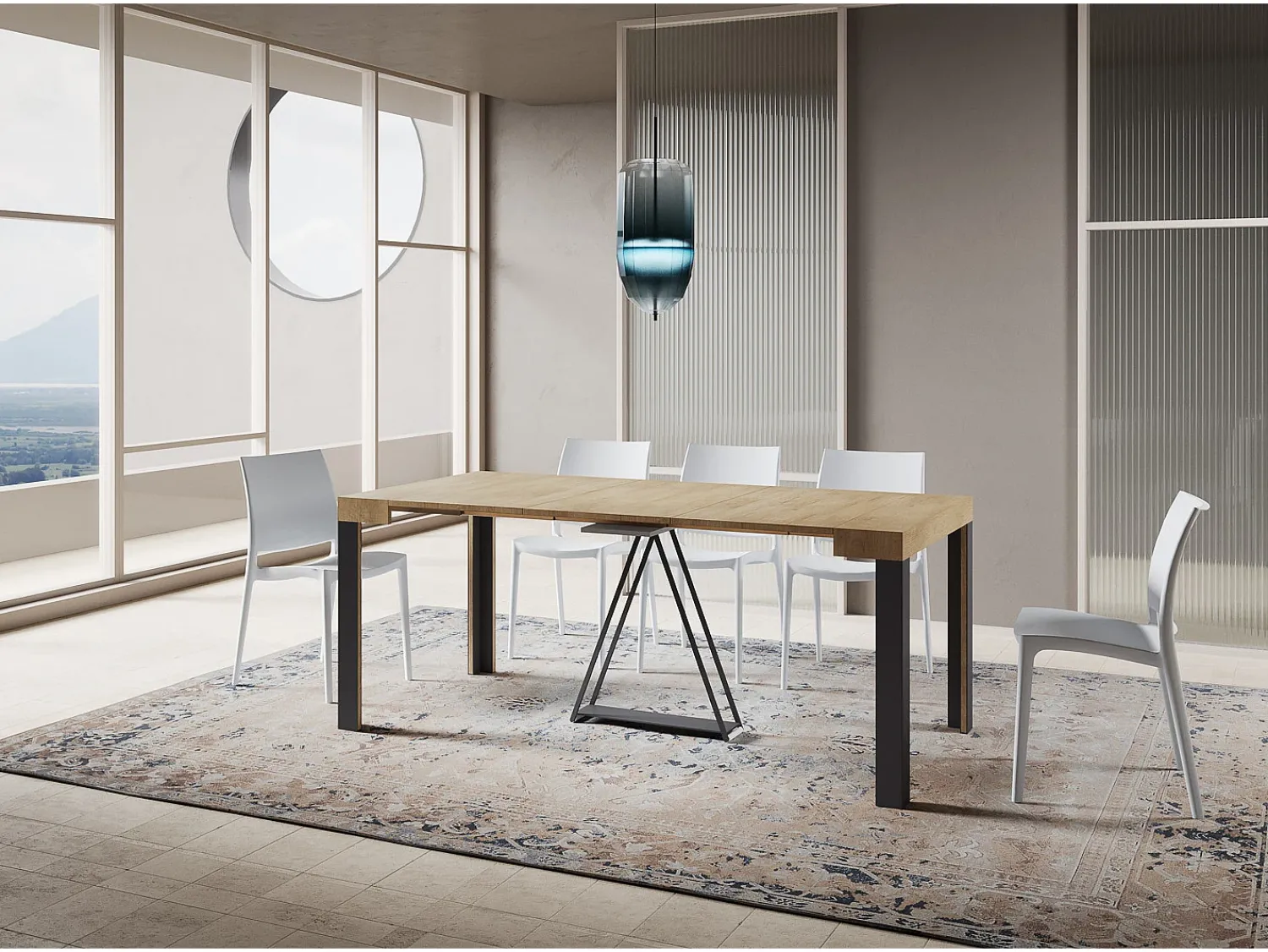 Outlet Ityhome Mesa consola extensível 90x40/196 cm Tarax Small carvalho natural quadro antracite Castanho