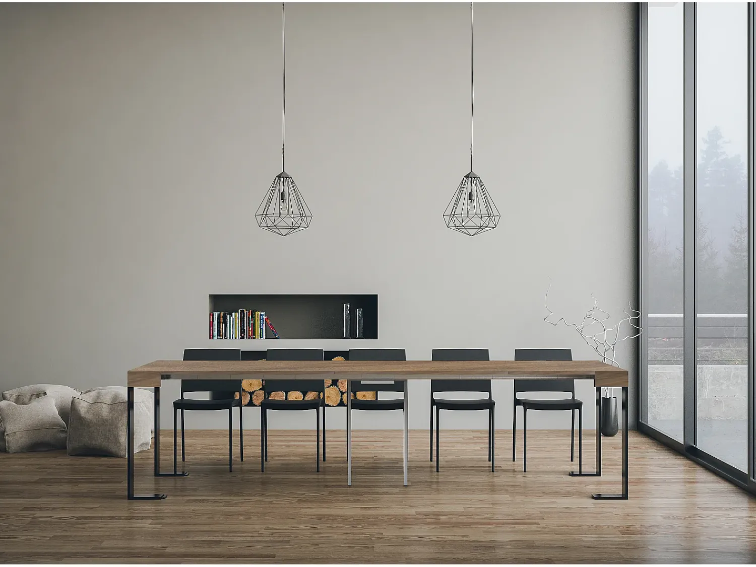Discount ITAMOBY Mesa consola extensível 90x40/300 cm Tecno Nogueira quadro Antracite Natural escuro