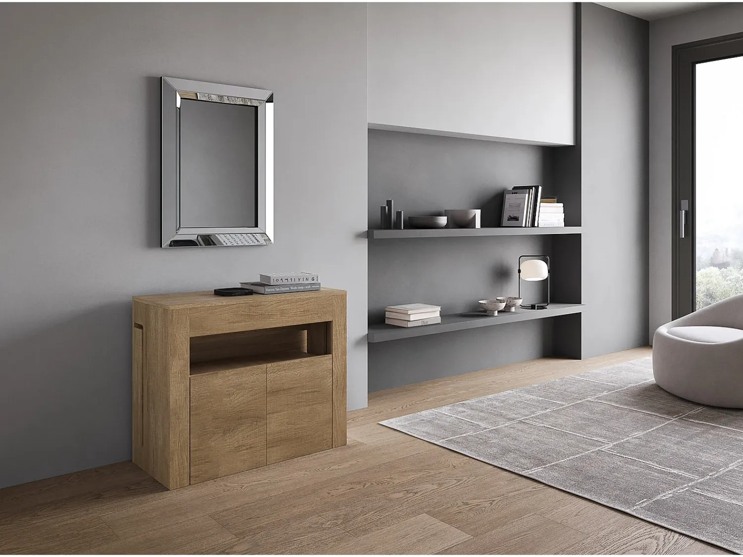 ITAMOBY Mesa consola extensível 90x42/302 cm Evolve Carvalho Natural extensões internas com banco inferior^ Consola