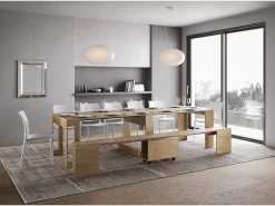 ITAMOBY Mesa consola extensível 90x42/302 cm Evolve Carvalho Natural extensões internas com banco inferior^ Consola