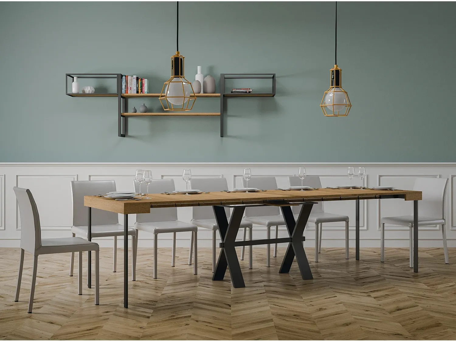 Consola*ITAMOBY Mesa consola extensível 90x40/300 cm Xenia Carvalho Natural quadro Antracite Natural claro