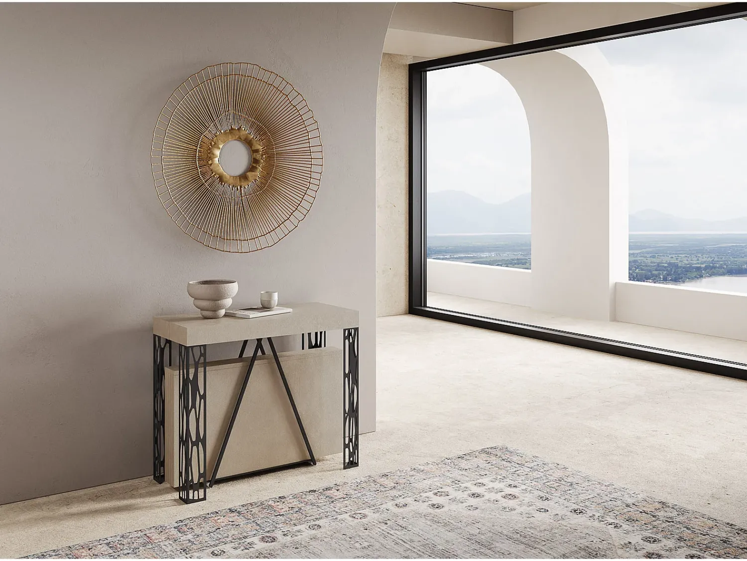 Ityhome Mesa consola extensível 90x40/196 cm Kerpa Small caxemira quadro antracite^ Consola