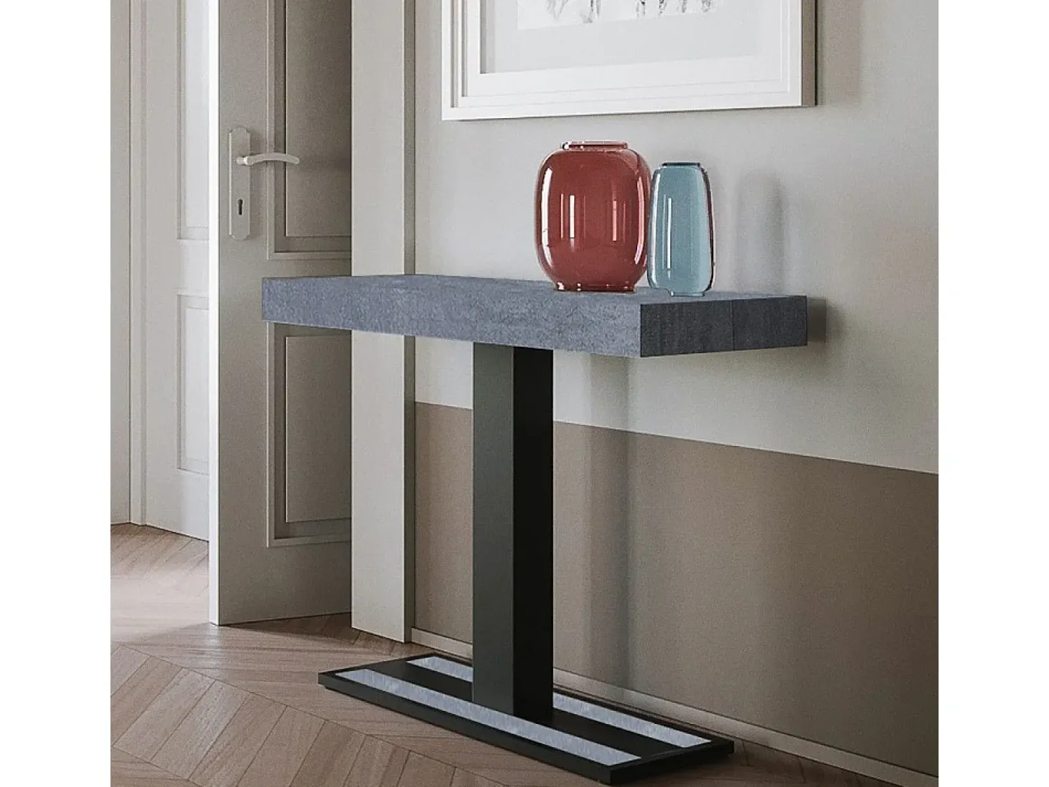 New ITAMOBY Mesa consola extensível 90x40/196 cm Capital Small Cimento quadro Antracite Cinzento