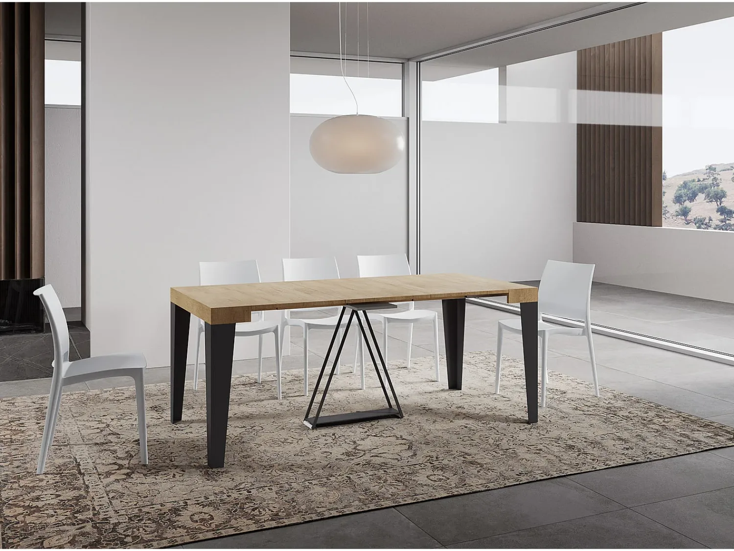 Consola*Ityhome Mesa consola extensível 90x40/300 cm Algo carvalho natural quadro antracite Castanho