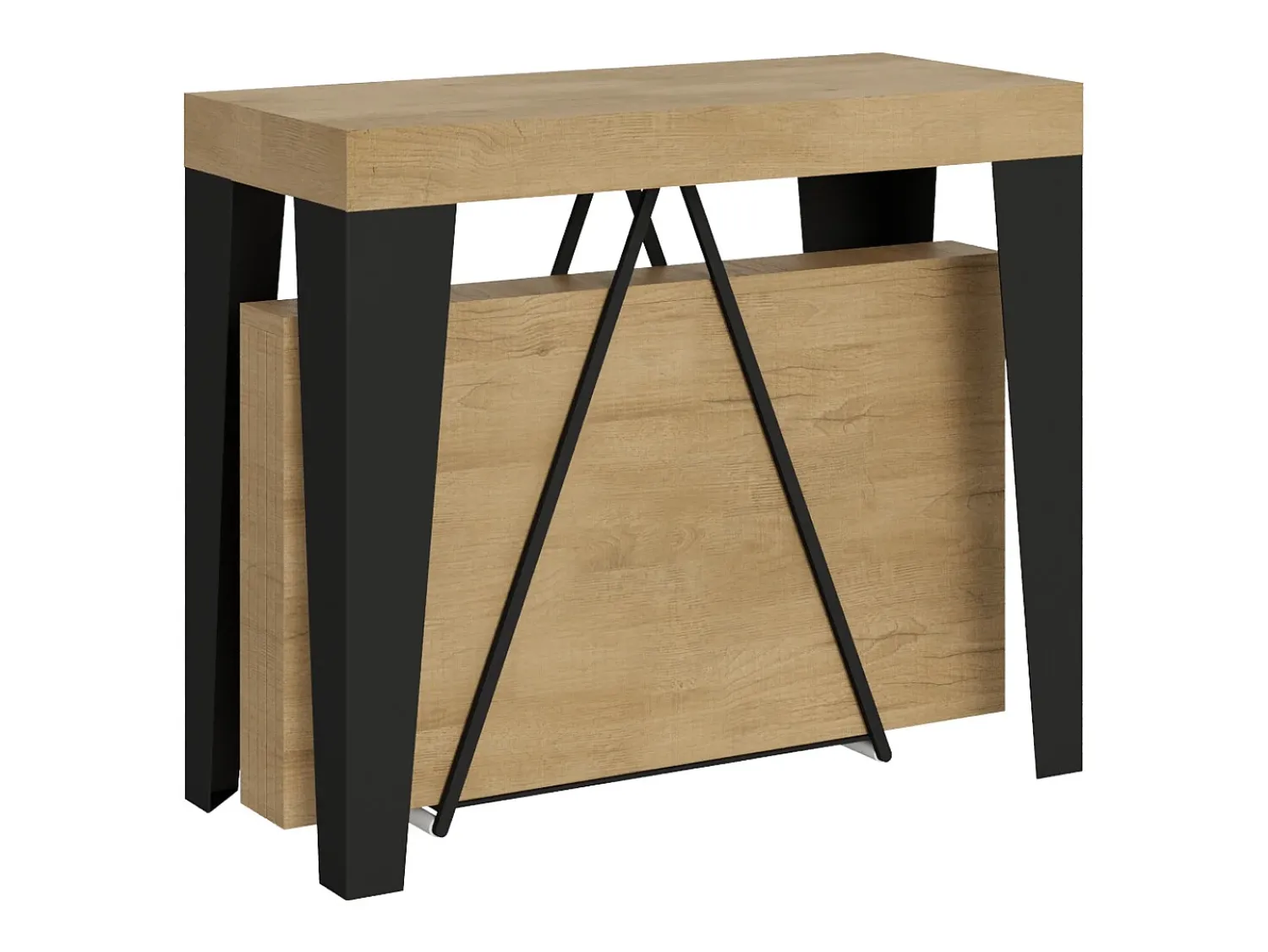 Consola*Ityhome Mesa consola extensível 90x40/300 cm Algo carvalho natural quadro antracite Castanho