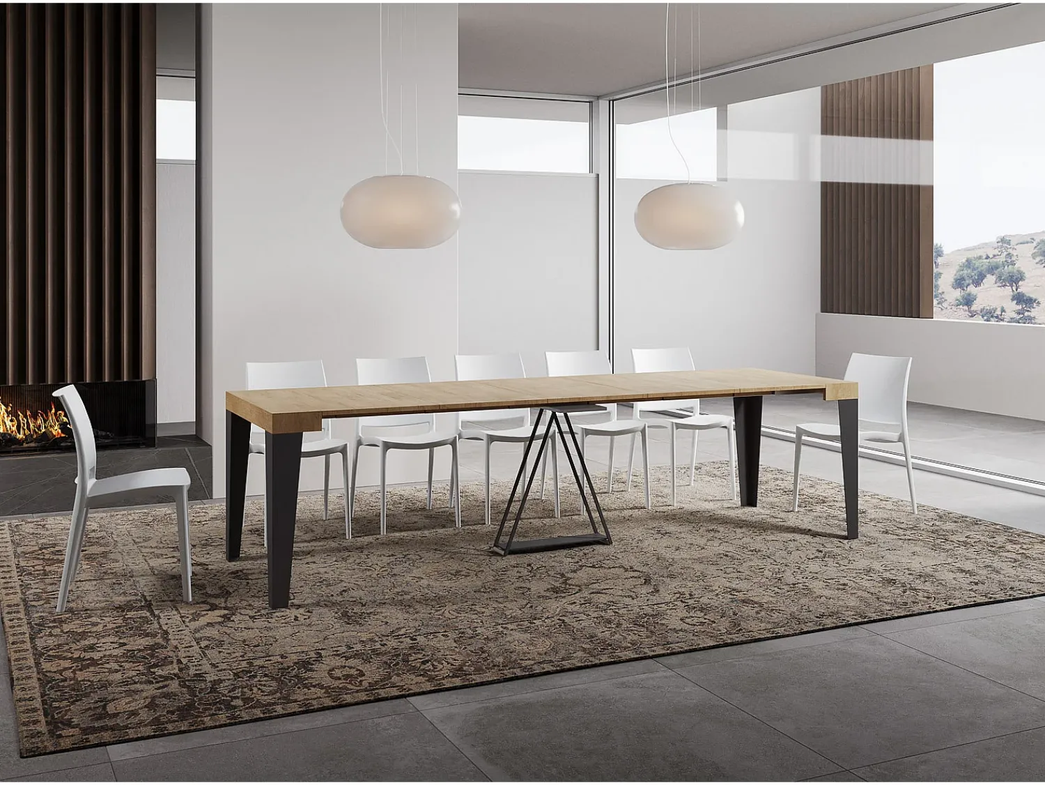 Consola*Ityhome Mesa consola extensível 90x40/300 cm Algo carvalho natural quadro antracite Castanho