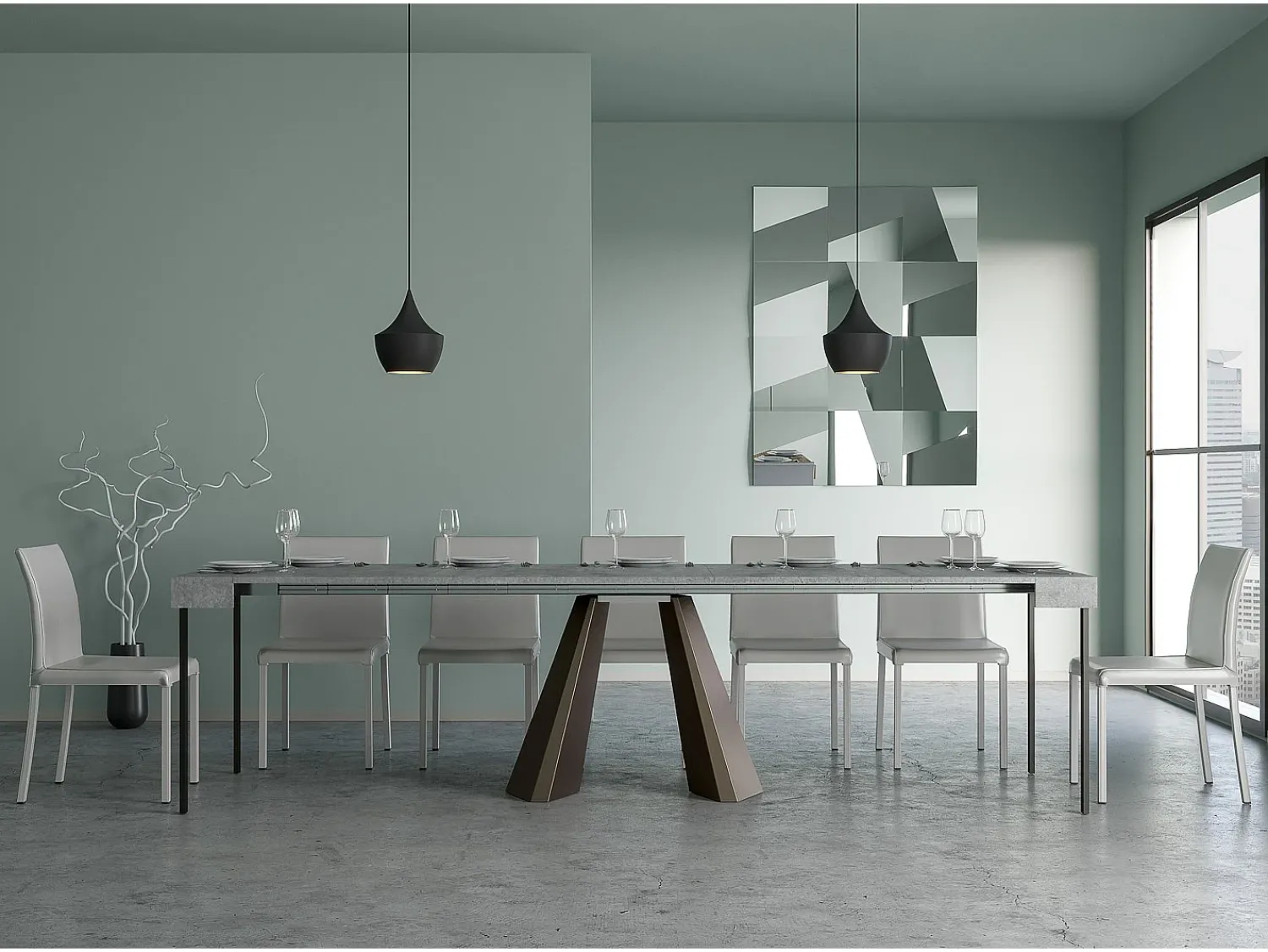 Consola*ITAMOBY Mesa consola extensível 90x40/300 cm Diamante Cimento quadro Urso Cinzento