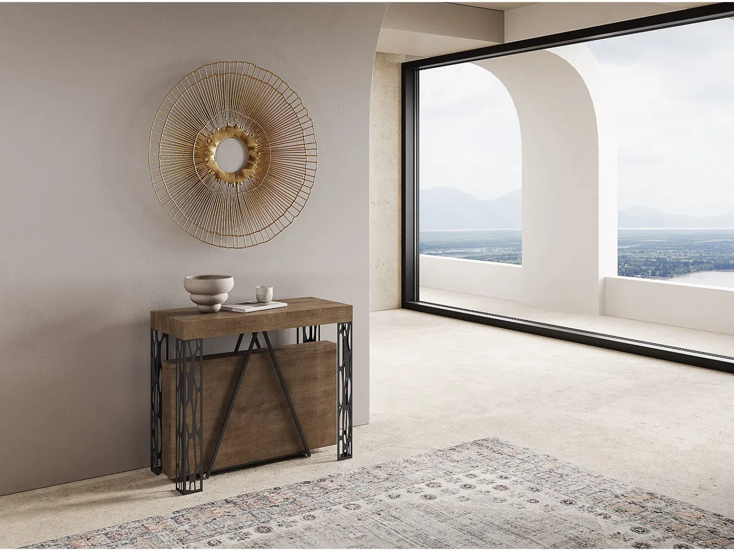 Ityhome Mesa consola extensível 90x40/196 cm Kerpa Small nogueira quadro antracite^ Consola