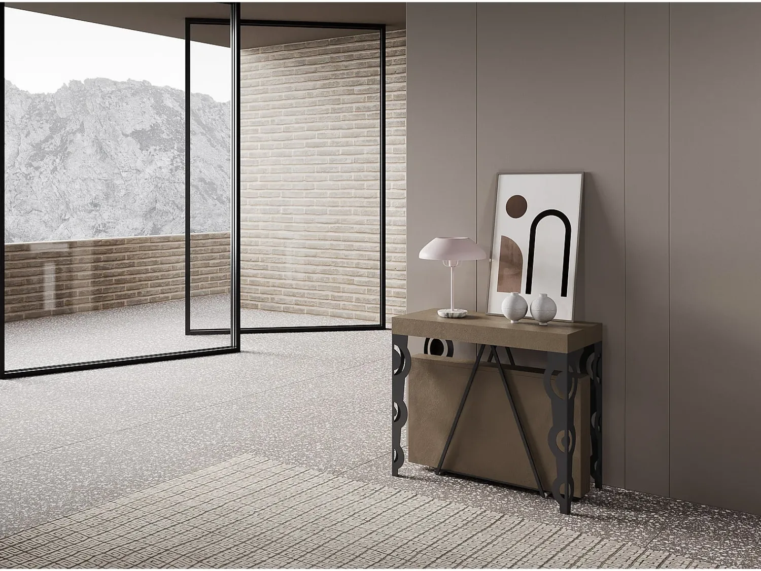 Consola|Ityhome Mesa consola extensível 90x40/196 cm Aceres Small tortora quadro antracite Castanho