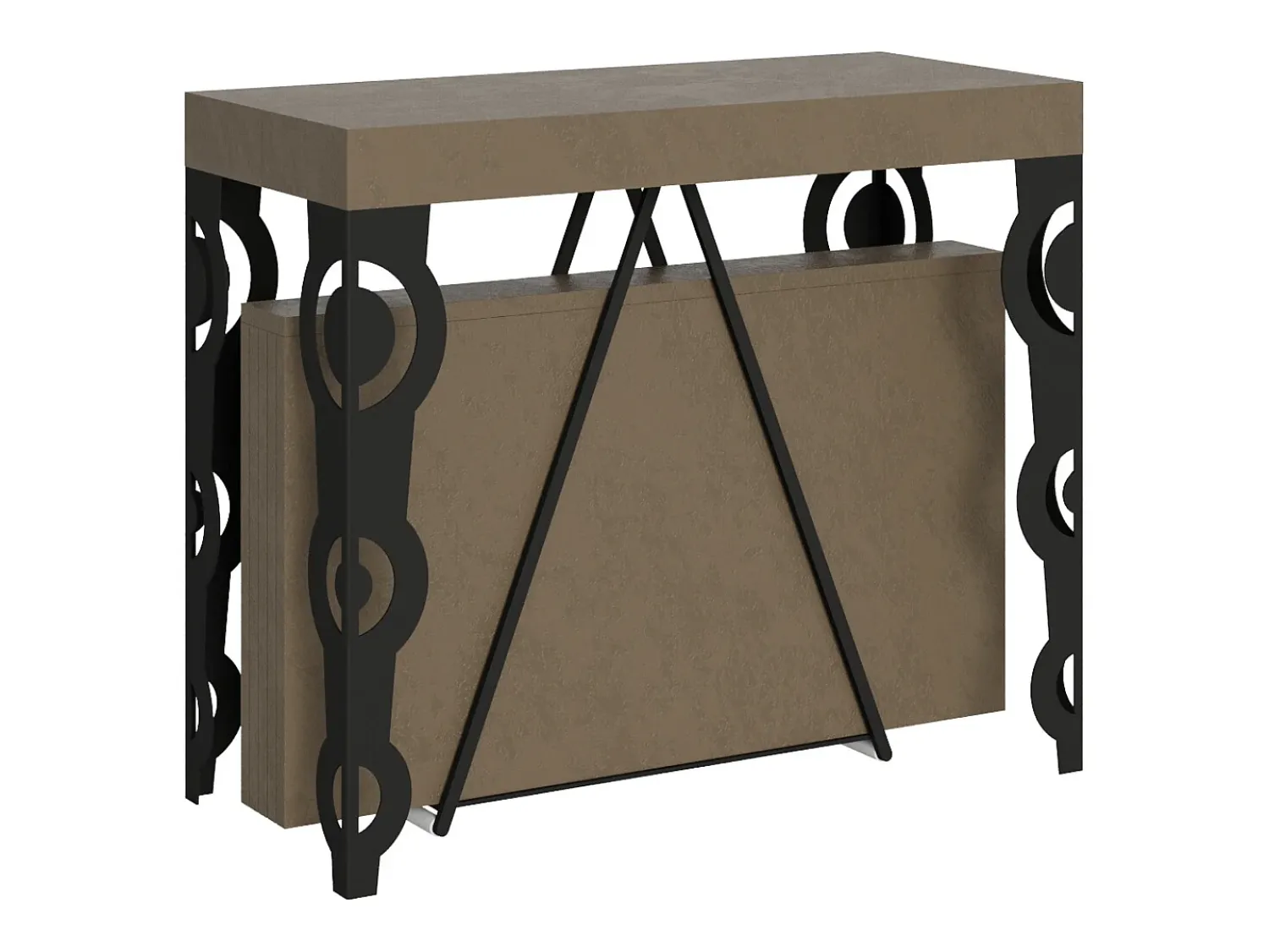 Consola|Ityhome Mesa consola extensível 90x40/196 cm Aceres Small tortora quadro antracite Castanho