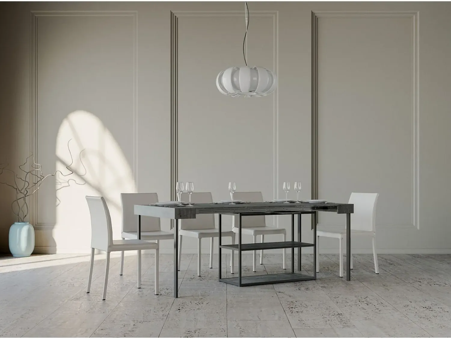 Consola*ITAMOBY Mesa consola extensível 90x40/196 cm Plano Small Cimento quadro Antracite Cinzento