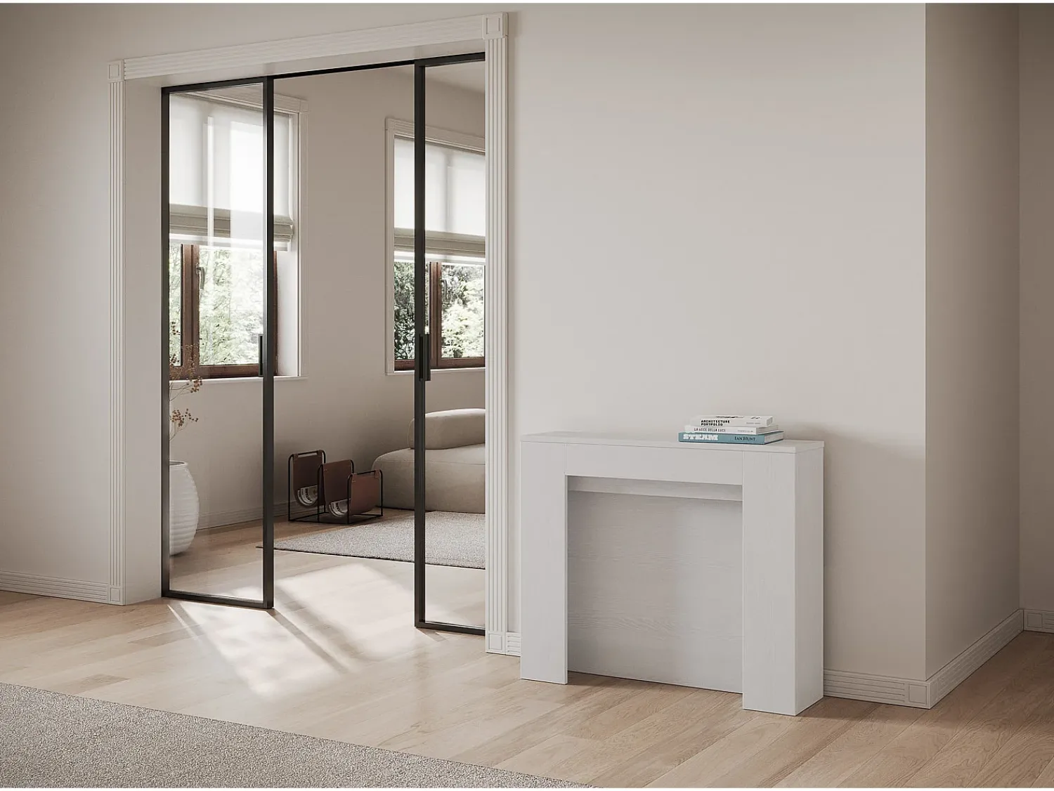 ITAMOBY Mesa consola extensível 90x25/211 cm Kiba Cinza Branca extensões internas^ Consola