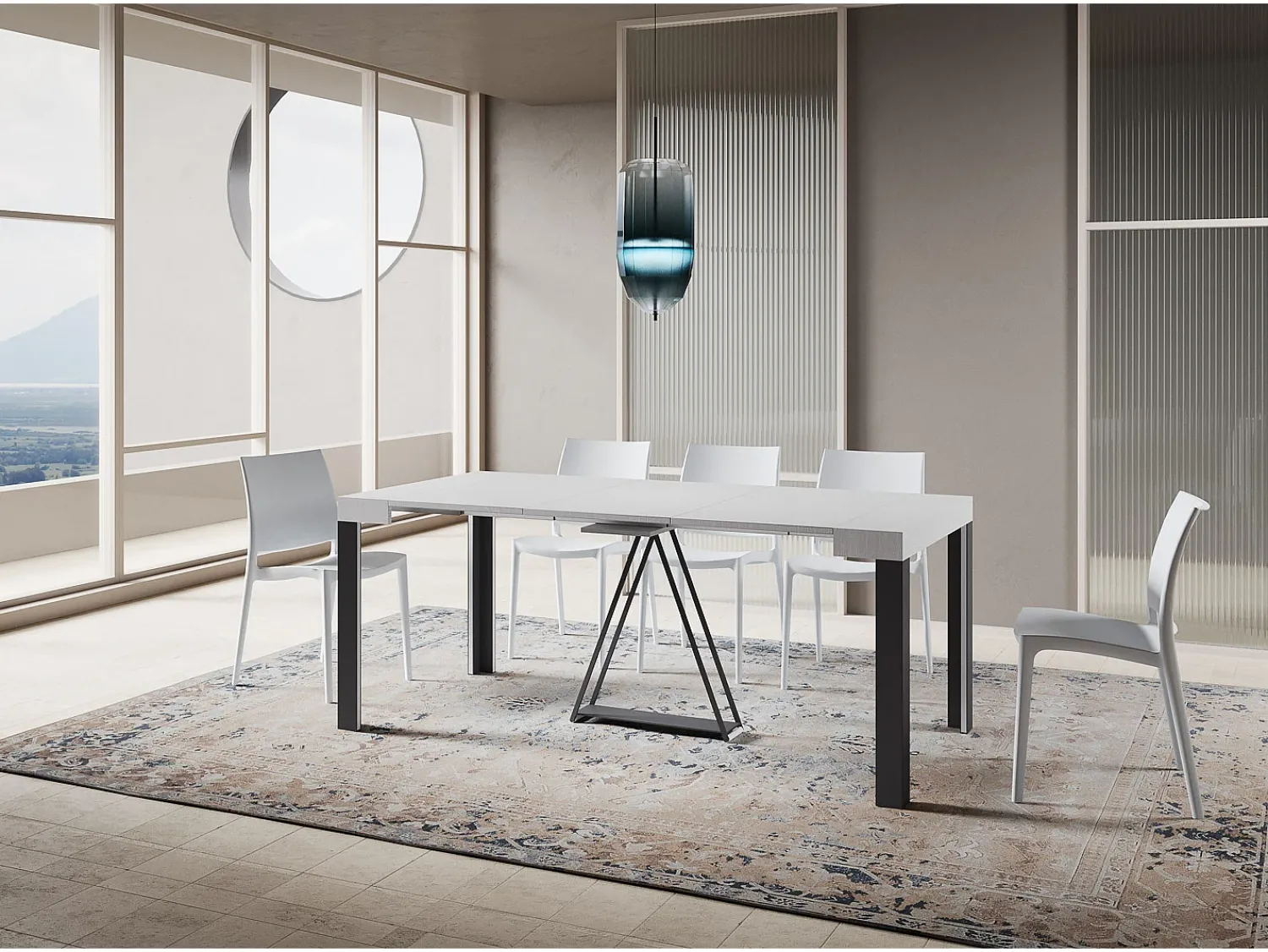 New Ityhome Mesa consola extensível 90x40/300 cm Tarax cinza branca quadro antracite Branco