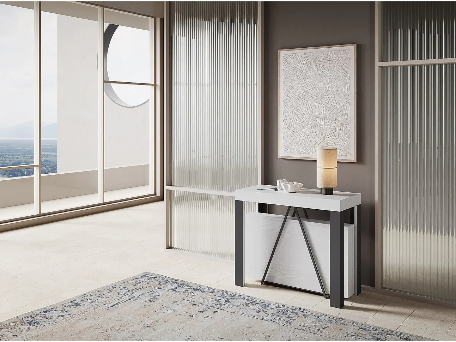 New Ityhome Mesa consola extensível 90x40/300 cm Tarax cinza branca quadro antracite Branco