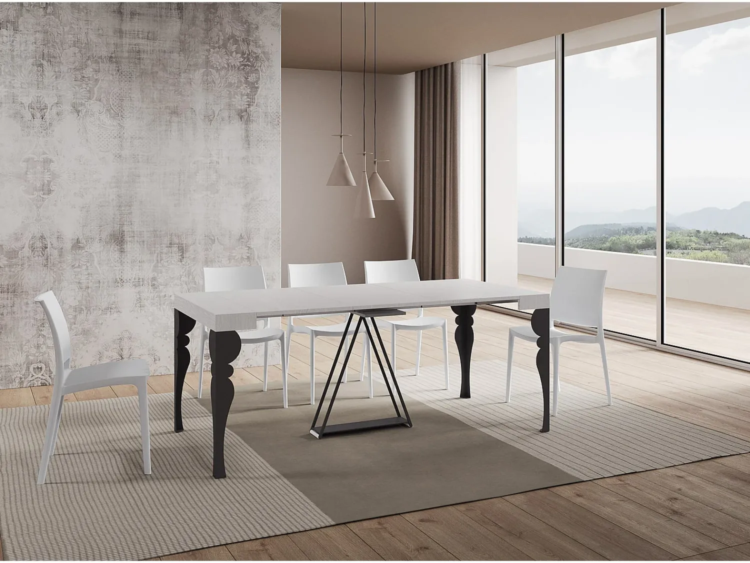 Clearance Ityhome Mesa consola extensível 90x40/300 cm Riza cinza branca quadro antracite Branco