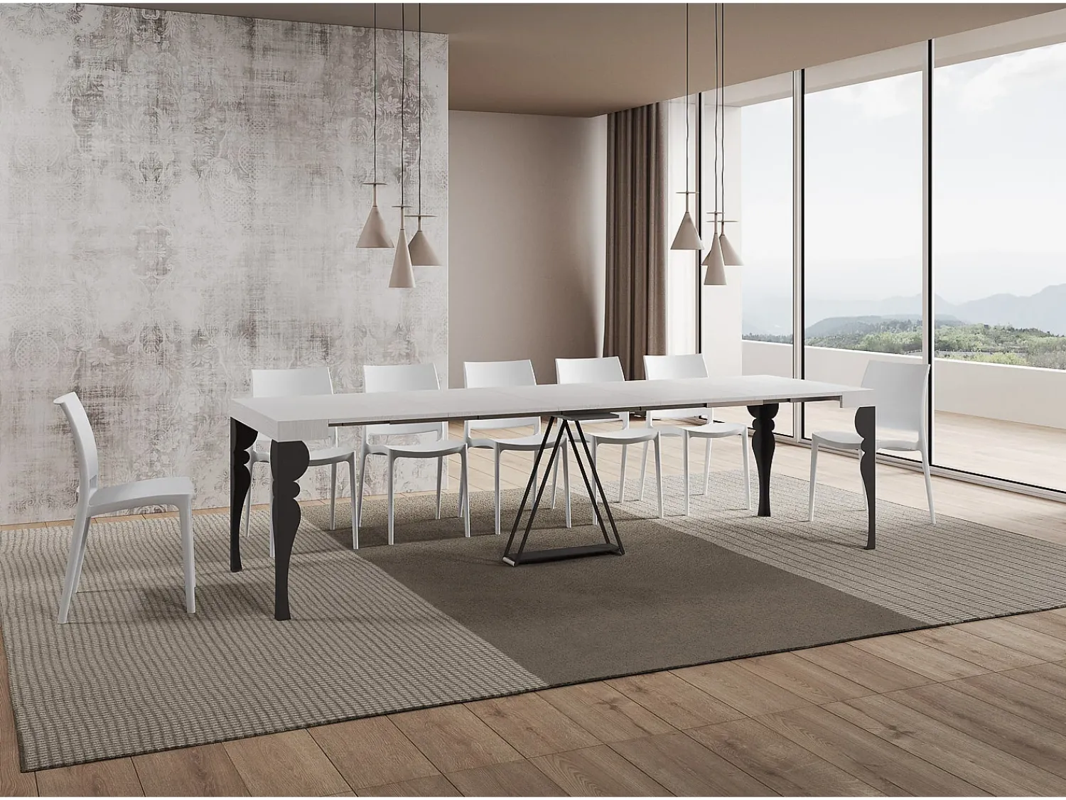 Clearance Ityhome Mesa consola extensível 90x40/300 cm Riza cinza branca quadro antracite Branco