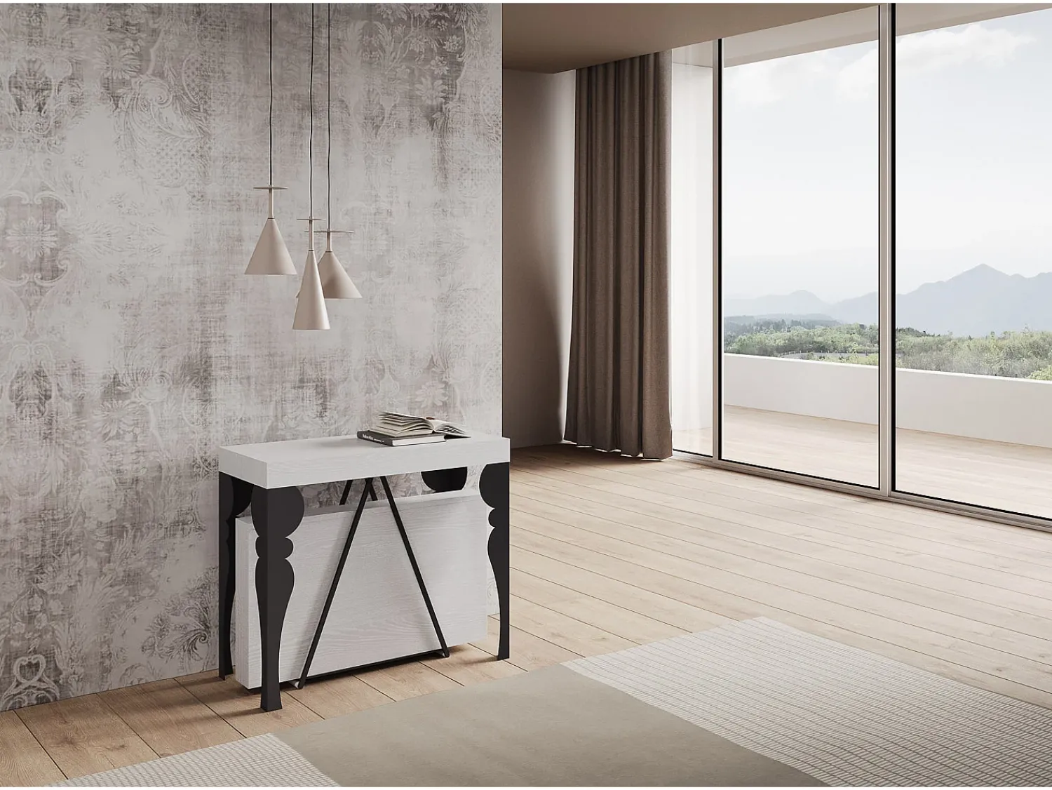 Clearance Ityhome Mesa consola extensível 90x40/300 cm Riza cinza branca quadro antracite Branco